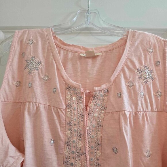 Style & Co Peasant Cold Shoulder Top - Pink with Silver and White Accents - Picture 8 of 11
